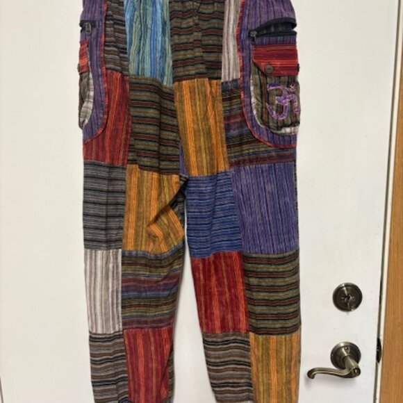 NEW 100% COTTON ELASTIC WAIST PATCHWORK POCKETS LOUNGE PANTS. SZ. L - Picture 4 of 4